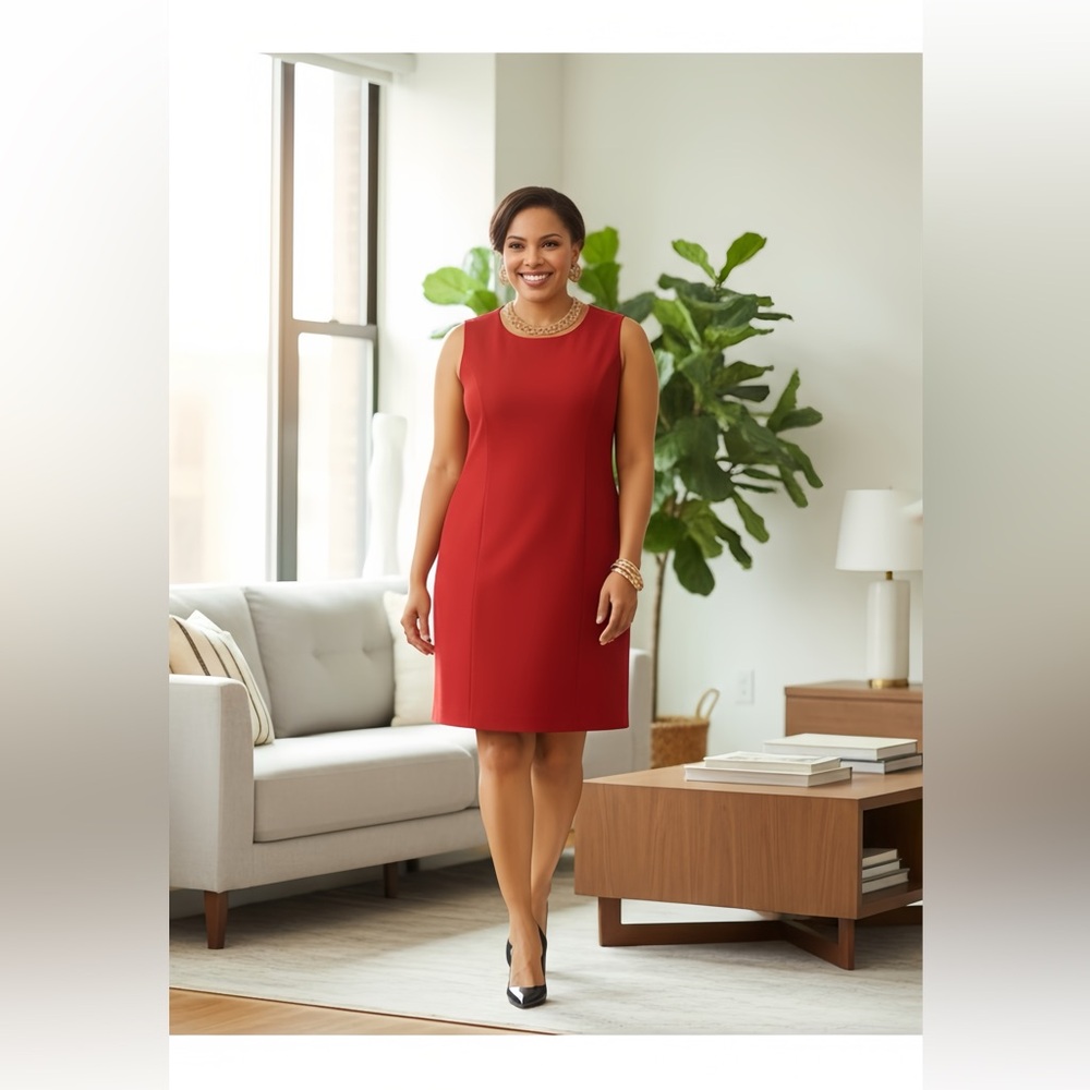 Camden Layne Red Sheath Mini Dress Crew Neck Sleeveless